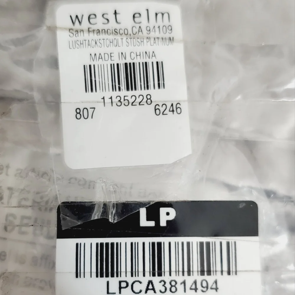 WEST ELM PLATINUM lush tack stitch standard sham gray